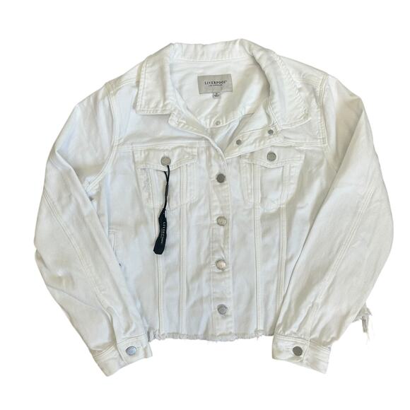 Liverpool Los Angeles White Denim Cropped Distressed Hem Jacket Womens XL NWT - Picture 3 of 11